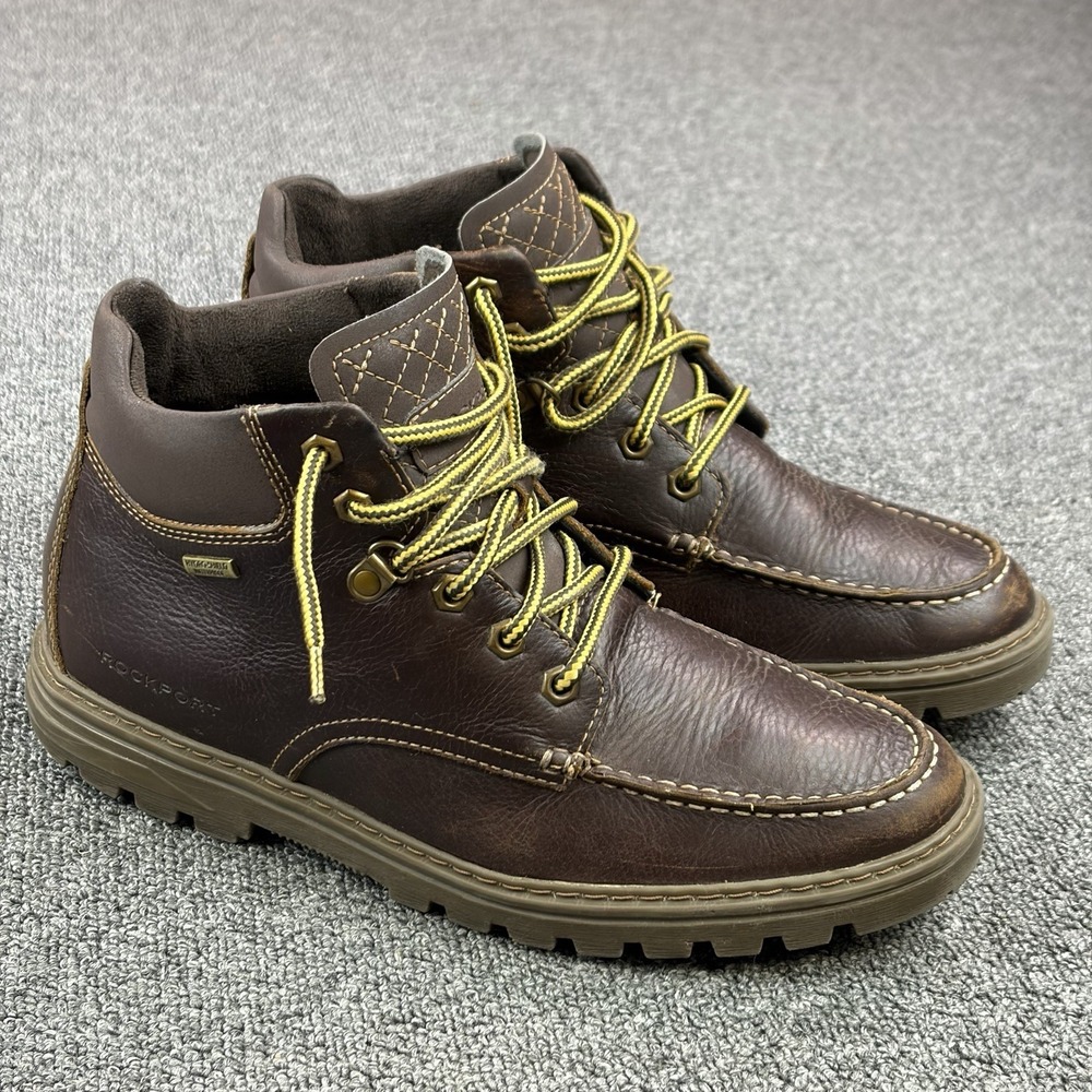 Rockport Weather or Not Brown Leather Work Boots Hydro-Shield Waterproof Mens 9